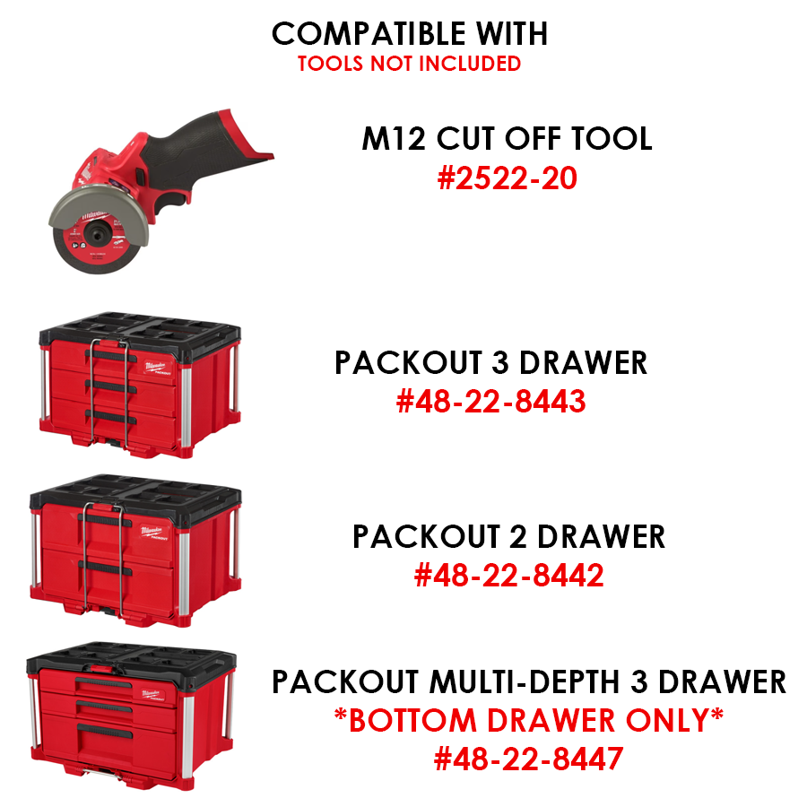 M12 FUEL Cut Off Tool Organizer for Milwaukee Packout Multi‑Depth – Bottom Drawer