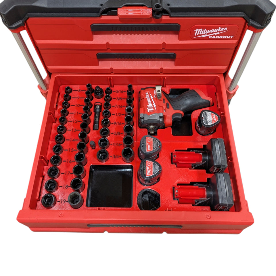 3/8″ Milwaukee SHOCKWAVE Impact Socket / Stubby / Insert Organizer (FULL DRAWER)