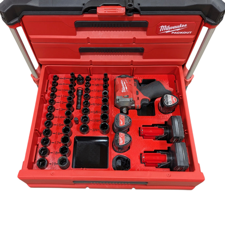 3/8″ Milwaukee SHOCKWAVE Impact Socket / Stubby / Insert Organizer (FULL DRAWER)