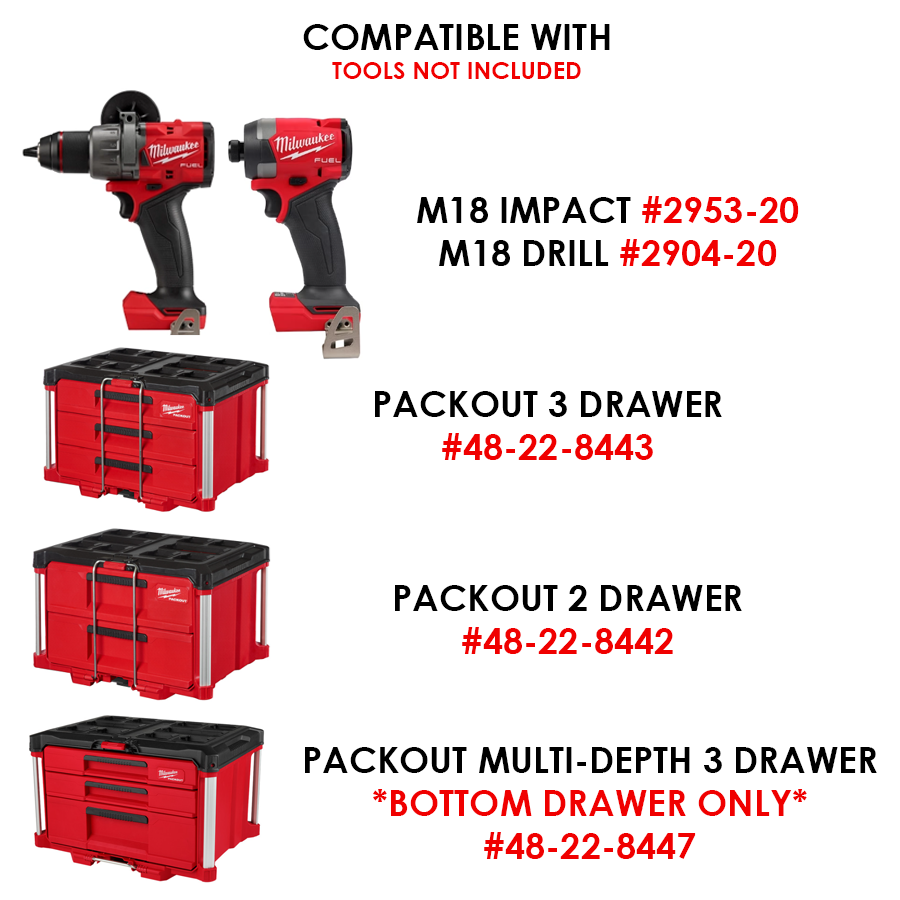 M18 FUEL Gen4 Drill & Impact Organizer Insert for Milwaukee Packout Drawers – Fits 2-Drawer, 3-Drawer & Multi-Depth